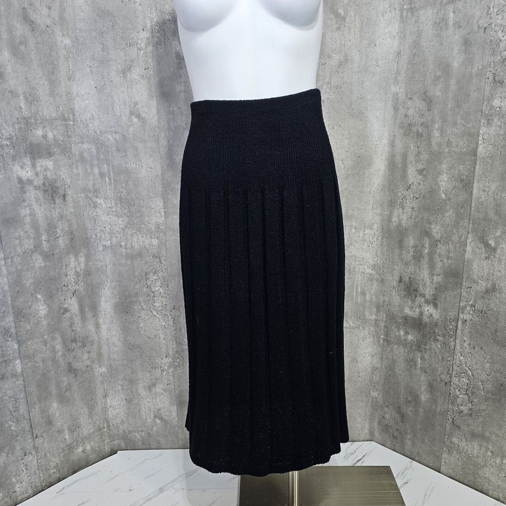 Vintage‎ 70s Its Pure Gould Black Knit Skirt Wide Ribbed Elastic Waistband Midi